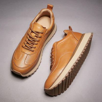 Retro Casual Sneakers for Summer with Genuine Top-Grain Horse Leather | Breathable Hollow-out Design