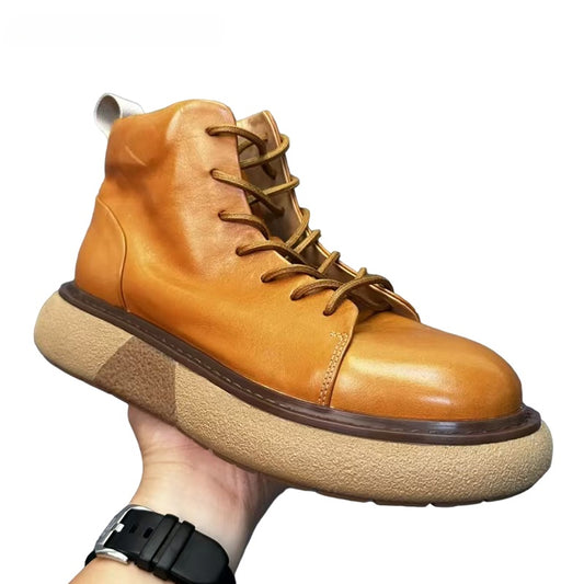 Calveto Handmade Retro Horsehide Soft Sole Mid-top Boots