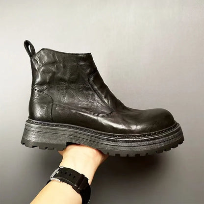 Calveto Handmade Retro Horsehide Zipper English Style Boots