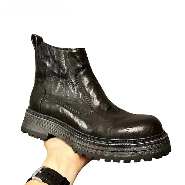 Calveto Handmade Retro Horsehide Zipper English Style Boots