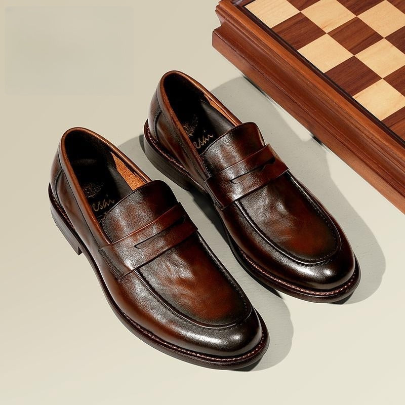 Calveto Business Casual Loafers | Glossy Genuine Cowhide Loafers for Men