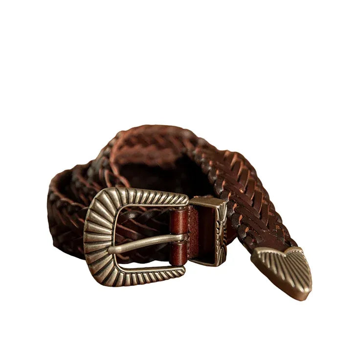 Unisex Fashion Vintage Braided Cowhide Belt | Genuine Leather with Titanium Forged