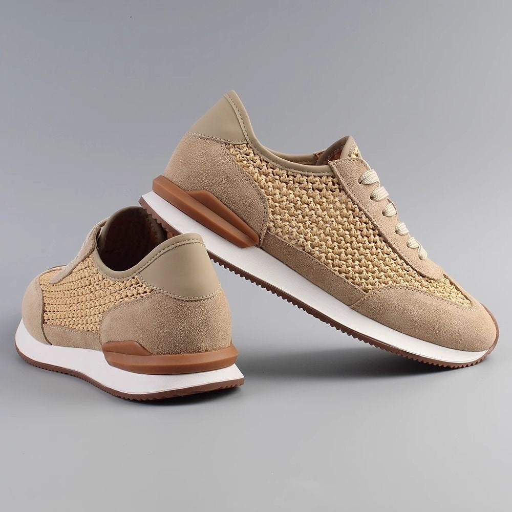 Woven Breathable Mesh Casual Sneakers for Summer 2025 | Genuine Leather & Retro Style