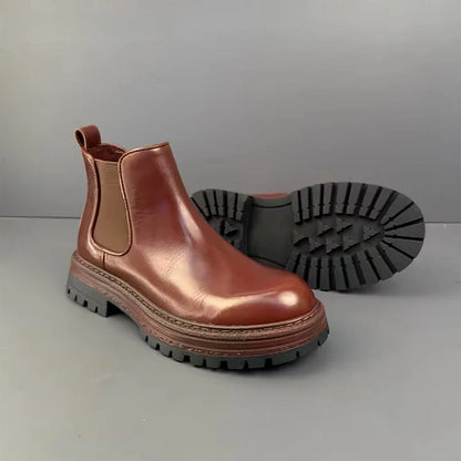 Calveto Handmade Retro Horsehide Chelsea Boot |Mid-top Martin Boots