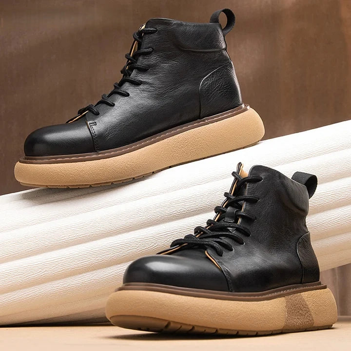 Calveto Handmade Retro Horsehide Soft Sole Mid-top Boots