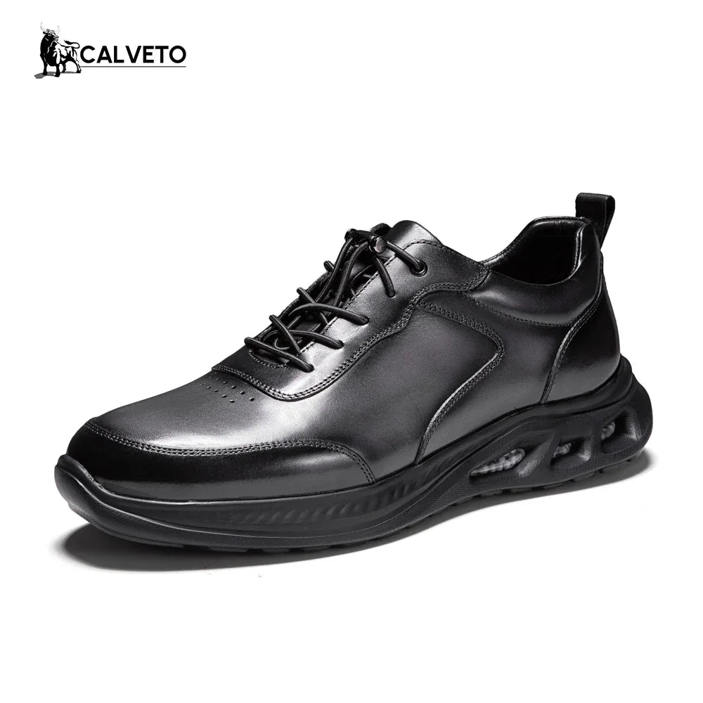 Breathable and versatile genuine leather business British casual leather shoes-Grey
