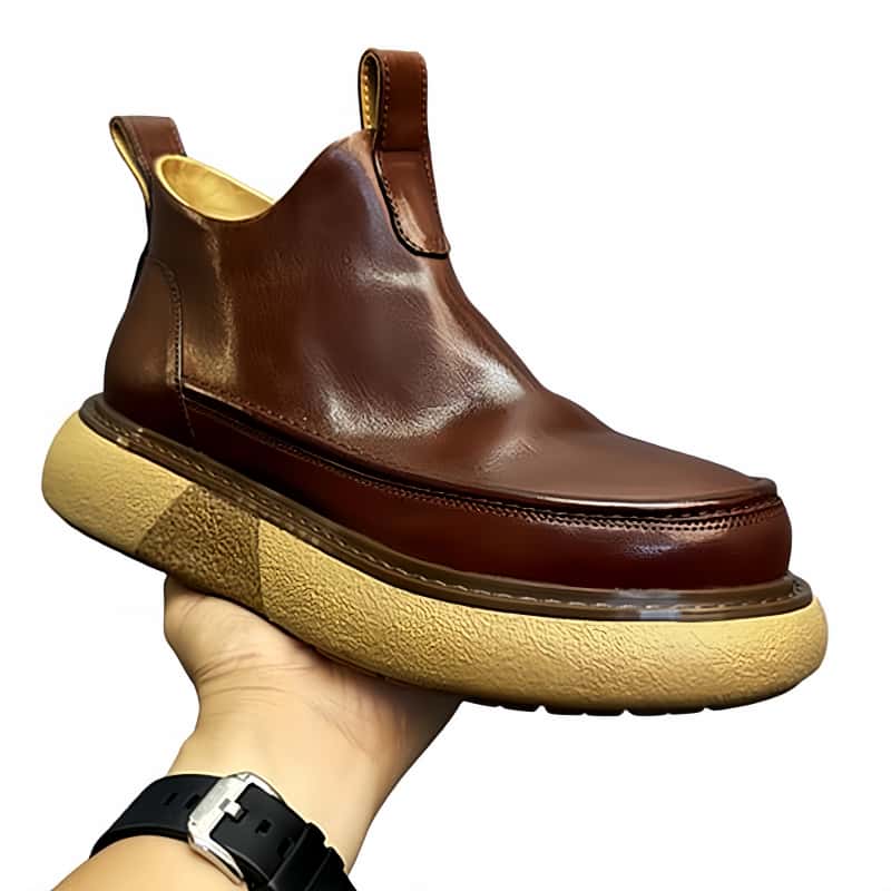 Calveto HANDMADE RETRO Horsehide British Style Chelsea Short Boots