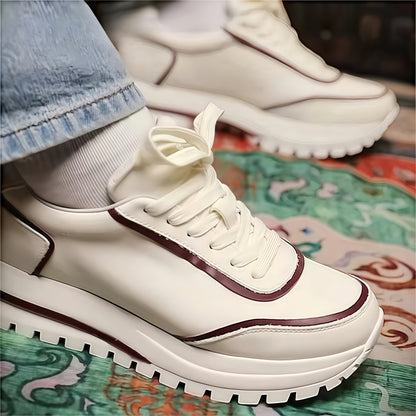 Calveto Men's Cowhide Casual Retro Style White Sneakers 2025 Summer | Thick-soled Light-Weight Breathable Luxury Design
