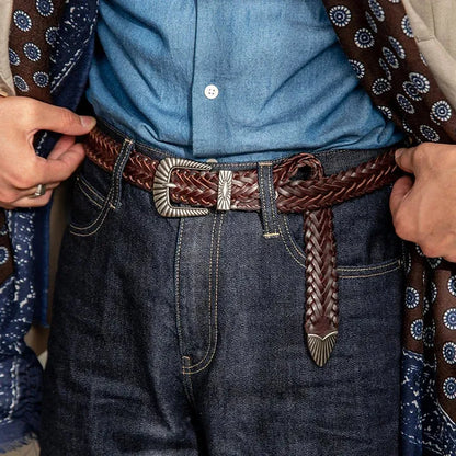 Unisex Fashion Vintage Braided Cowhide Belt | Genuine Leather with Titanium Forged