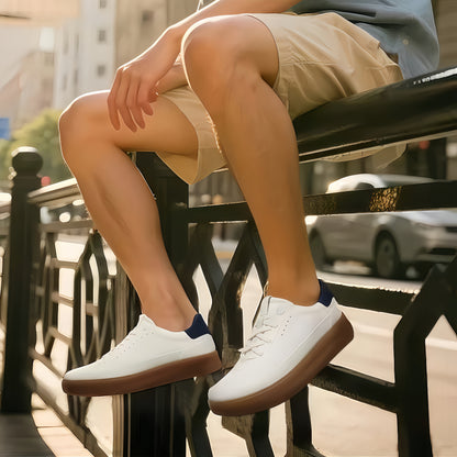 Calveto Men's Genuine Leather Versatile Casual Sneakers | Lightweight & Breathable White Sneakers for Summer 2025