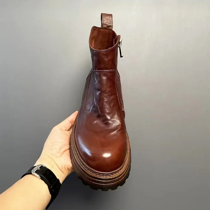 Calveto Handmade Retro Horsehide Zipper English Style Boots