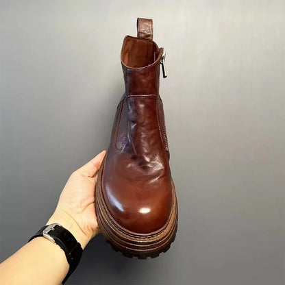 Calveto Handmade Retro Horsehide Zipper English Style Boots