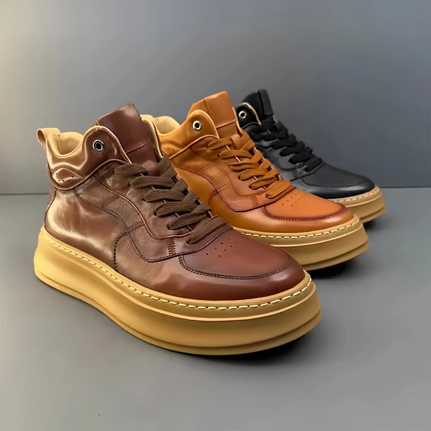 Calveto Handmade Retro Mid-top Horsehide Casual Boots