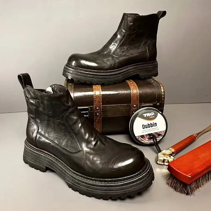 Calveto Handmade Retro Horsehide Zipper English Style Boots