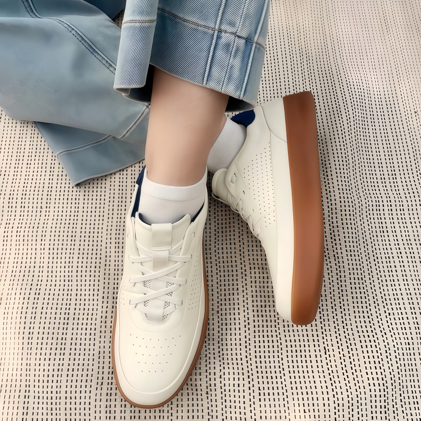 Calveto Men's Genuine Leather Versatile Casual Sneakers | Lightweight & Breathable White Sneakers for Summer 2025
