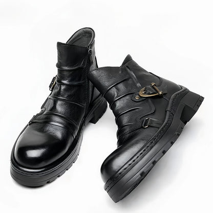 Calveto Handmade Cowhide Retro British Style Chelsea Fashion Boots