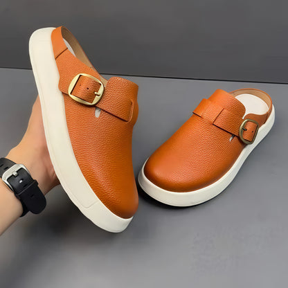 Calveto Leisure Fashion Outdoor Wear 2025 Summer | Genuine Leather Wrapped Head Half Slippers
