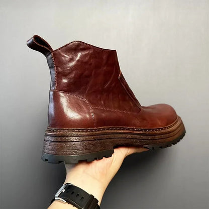 Calveto Handmade Retro Horsehide Zipper English Style Boots