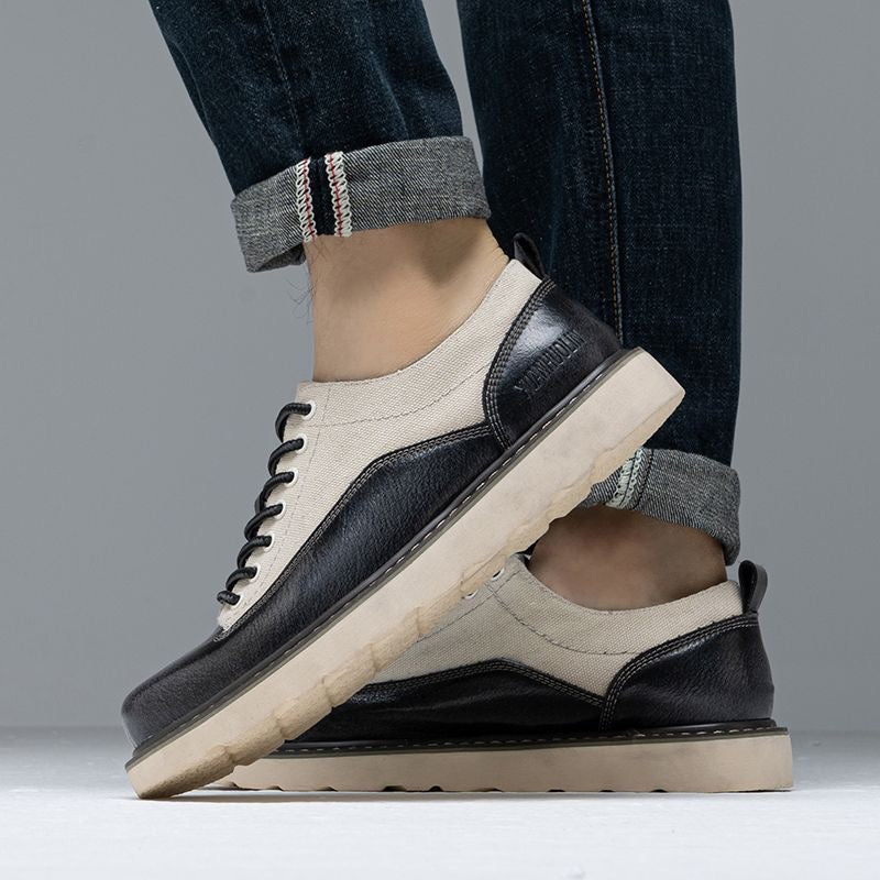Calveto Handmade Retro British Style Cowhide Sneakers