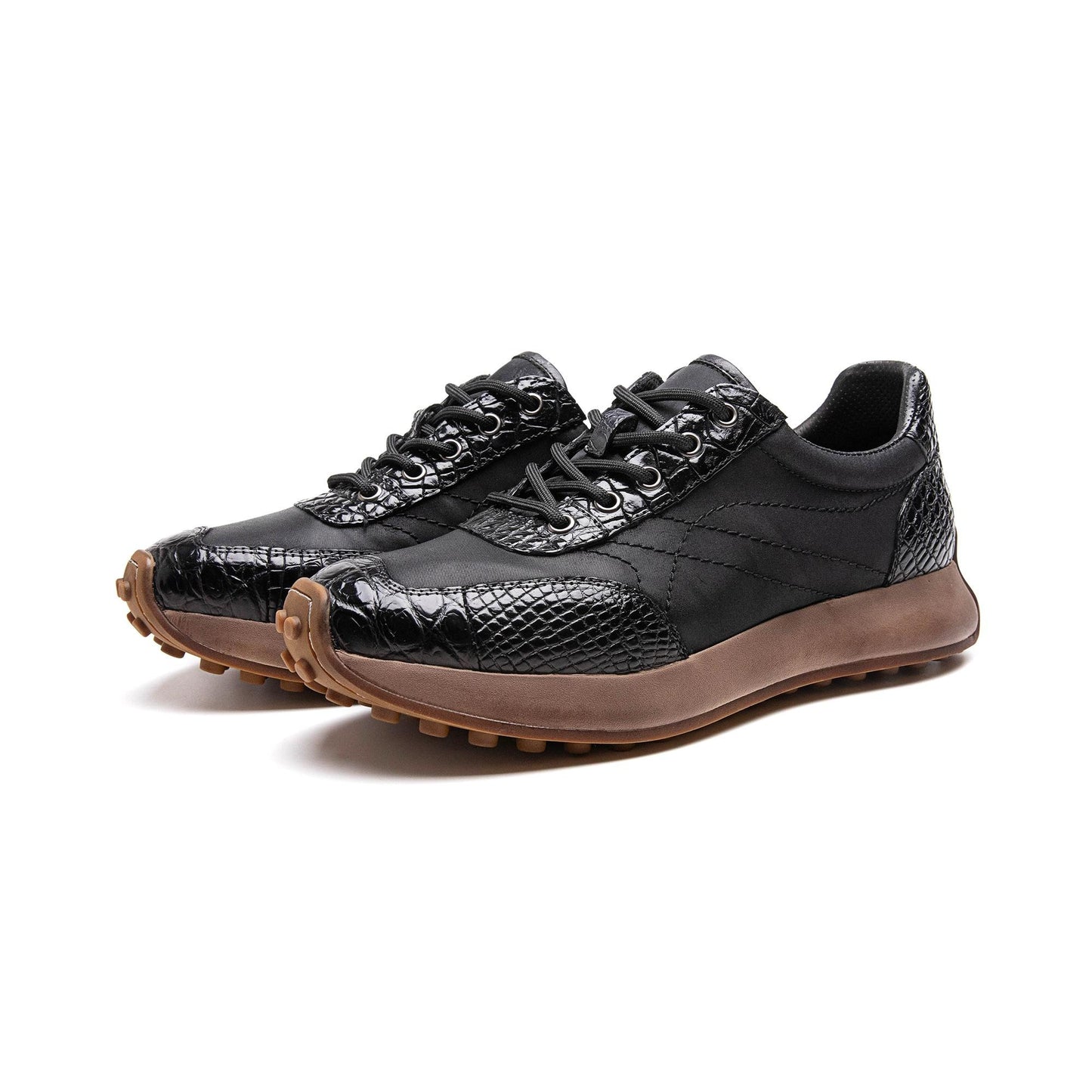 Crafton Heritage Retro Men's Running Shoes: Genuine Croc Leather Breathable Low-Top & Lightweight