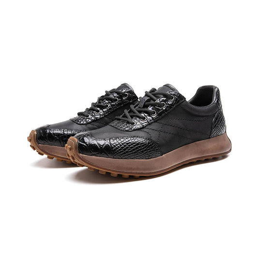 Crafton Heritage Retro Men's Running Shoes: Genuine Croc Leather Breathable Low-Top & Lightweight