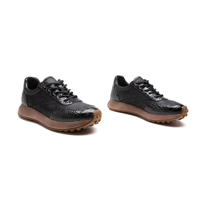 Crafton Heritage Retro Men's Running Shoes: Genuine Croc Leather Breathable Low-Top & Lightweight