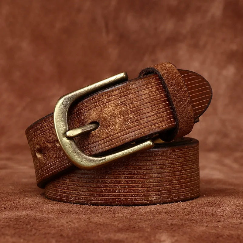 Heavyweight Vintage Grain Men's Leather Belt - Full Grain Cowhide with Sanded Finish & Pin Buckle for Jeans and Workwear
