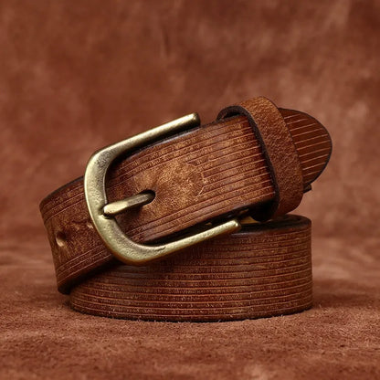 Heavyweight Vintage Grain Men's Leather Belt - Full Grain Cowhide with Sanded Finish & Pin Buckle for Jeans and Workwear