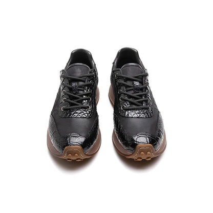 Crafton Heritage Retro Men's Running Shoes: Genuine Croc Leather Breathable Low-Top & Lightweight