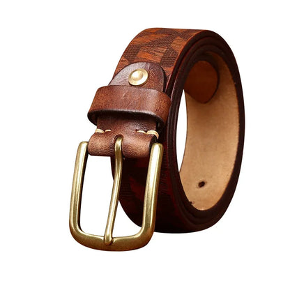 Handcrafted Diamond Embossed Full Grain Leather Men's Belt - Vintage Niche Trend Casual Pin Buckle Waist Strap