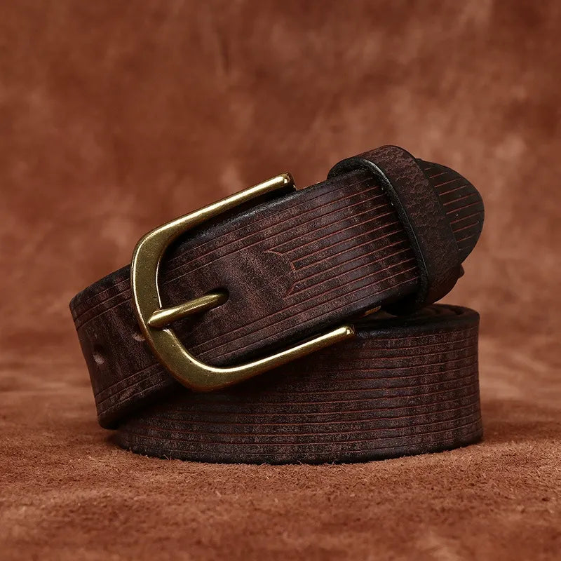 Heavyweight Vintage Grain Men's Leather Belt - Full Grain Cowhide with Sanded Finish & Pin Buckle for Jeans and Workwear