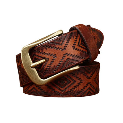 Handcrafted Engraved Italian Full Grain Cowhide Belt for Men - Unique Niche Trend Pin Buckle Casual Leather Waist Belt