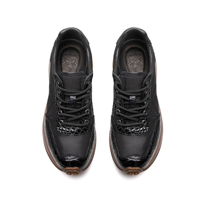 Crafton Heritage Retro Men's Running Shoes: Genuine Croc Leather Breathable Low-Top & Lightweight