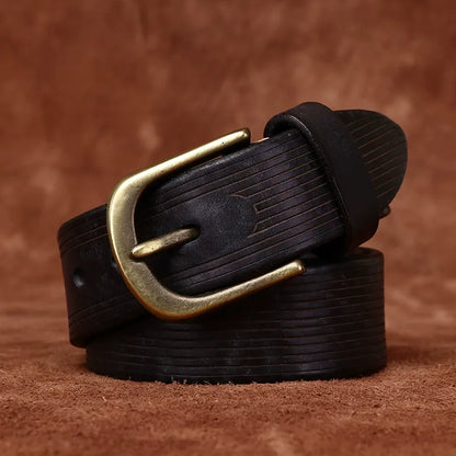 Heavyweight Vintage Grain Men's Leather Belt - Full Grain Cowhide with Sanded Finish & Pin Buckle for Jeans and Workwear
