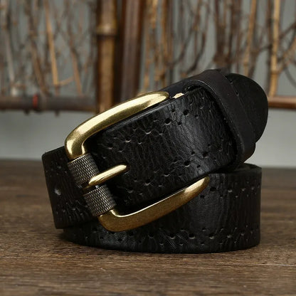 New Arrival: Vintage Dual Pin Buckle Men's Belt - Washed Vegetable-Tanned Full Grain Leather Youth Trend Waist Strap