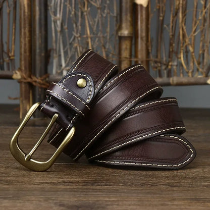Handcrafted Antique Sanded Leather Belt for Men - Full Grain Cowhide with Pin Buckle & Distressed Finish