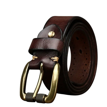New Arrival: Vintage Dual Pin Buckle Men's Belt - Washed Vegetable-Tanned Full Grain Leather Youth Trend Waist Strap