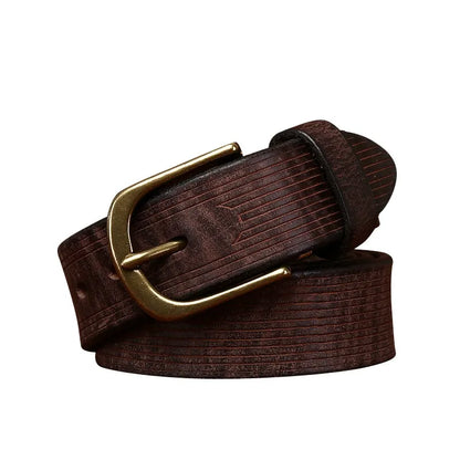 Heavyweight Vintage Grain Men's Leather Belt - Full Grain Cowhide with Sanded Finish & Pin Buckle for Jeans and Workwear