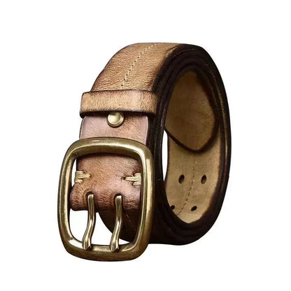 New Arrival: Vintage Distressed Dual Pin Buckle Men's Leather Belt - 100% Full Grain Cowhide Casual Jeans Belt
