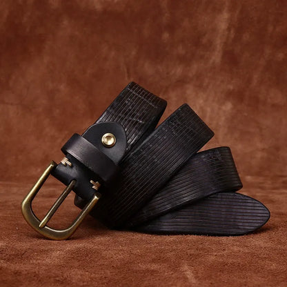 Heavyweight Vintage Grain Men's Leather Belt - Full Grain Cowhide with Sanded Finish & Pin Buckle for Jeans and Workwear