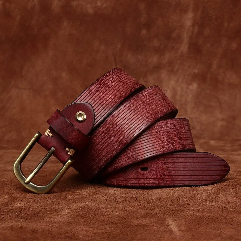Heavyweight Vintage Grain Men's Leather Belt - Full Grain Cowhide with Sanded Finish & Pin Buckle for Jeans and Workwear