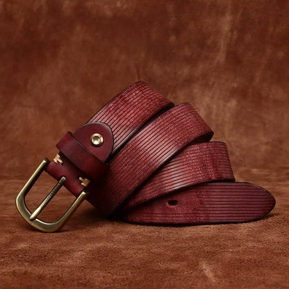 Heavyweight Vintage Grain Men's Leather Belt - Full Grain Cowhide with Sanded Finish & Pin Buckle for Jeans and Workwear