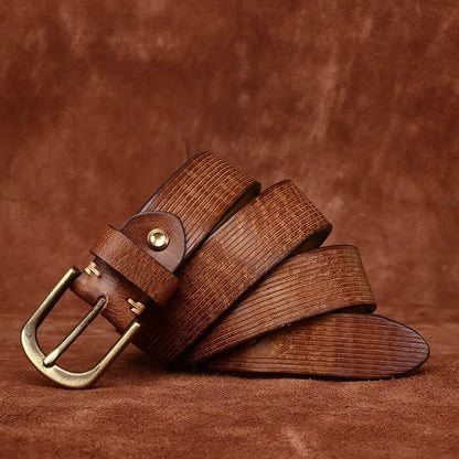 Heavyweight Vintage Grain Men's Leather Belt - Full Grain Cowhide with Sanded Finish & Pin Buckle for Jeans and Workwear