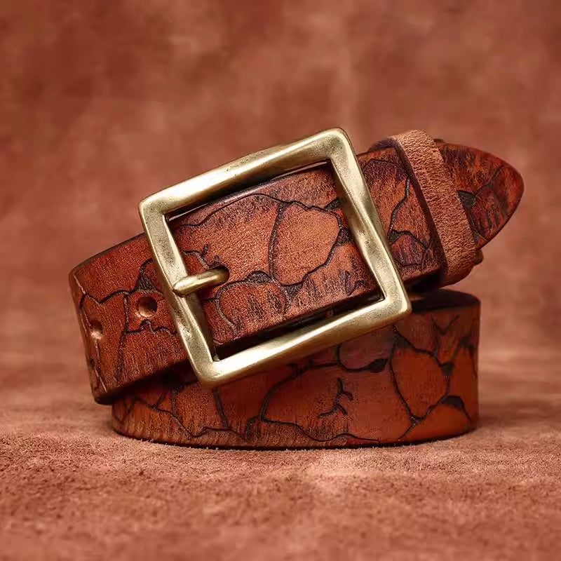 Men's Vintage Versatile Full Grain Cowhide Belt - Solid Brass Pin Buckle Casual Trendy Jeans Strap