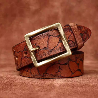 Men's Vintage Versatile Full Grain Cowhide Belt - Solid Brass Pin Buckle Casual Trendy Jeans Strap