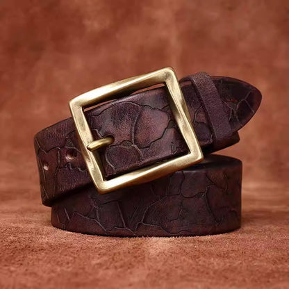 Men's Vintage Versatile Full Grain Cowhide Belt - Solid Brass Pin Buckle Casual Trendy Jeans Strap