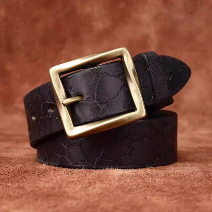 Men's Vintage Versatile Full Grain Cowhide Belt - Solid Brass Pin Buckle Casual Trendy Jeans Strap