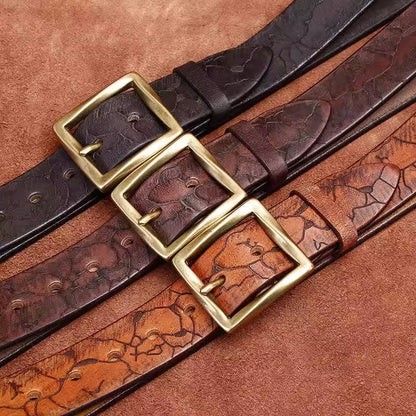 Men's Vintage Versatile Full Grain Cowhide Belt - Solid Brass Pin Buckle Casual Trendy Jeans Strap
