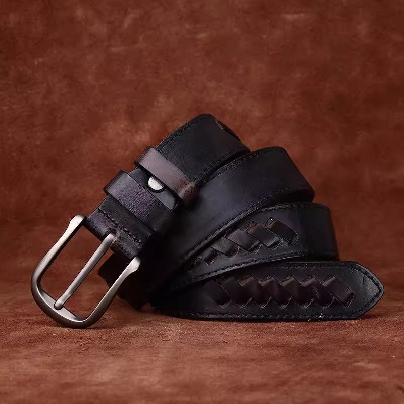 Braided Italian Vegetable Tanned Full Grain Cowhide Belt - Handwoven Aged & Distressed Leather