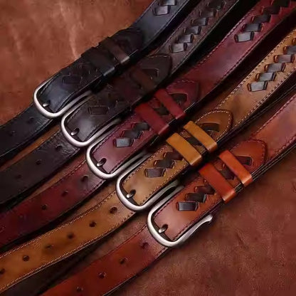 Braided Italian Vegetable Tanned Full Grain Cowhide Belt - Handwoven Aged & Distressed Leather
